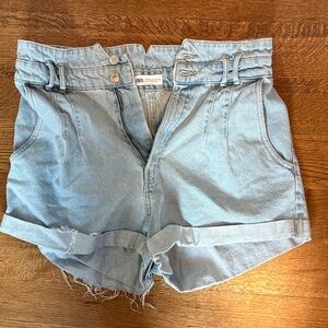 Zara High Waist Light Blue Denim Shorts
